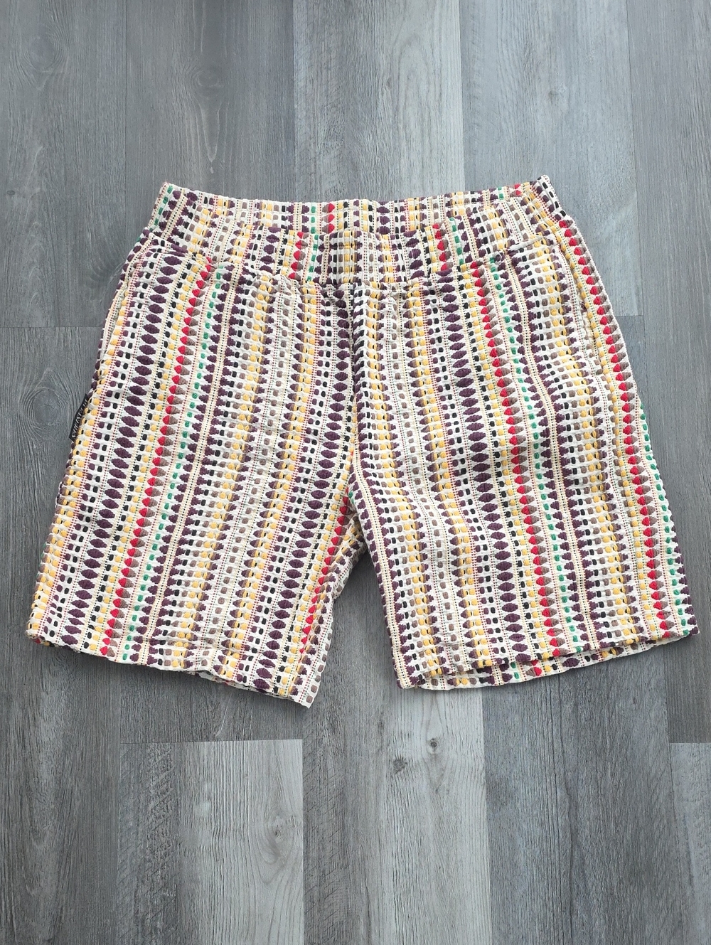 Pleasures Stitch Shorts Ecru Men's XL Heavyweight Woven Jacquard Striped